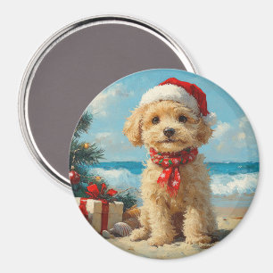Poodle Dog Christmas Vintag Beach Magnet