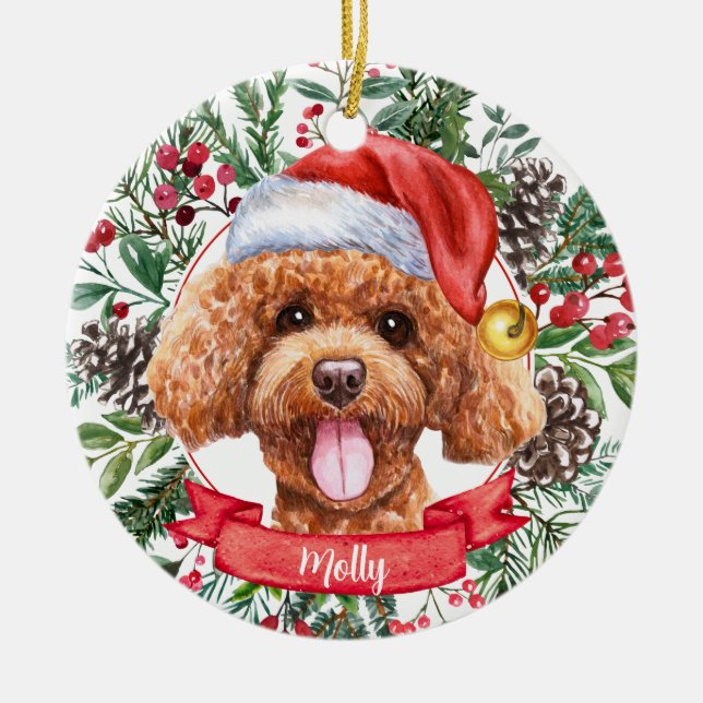 Poodle Dog Custom Weihnachtsmannmütze Weihnachtssc Keramik Ornament (Vorne)