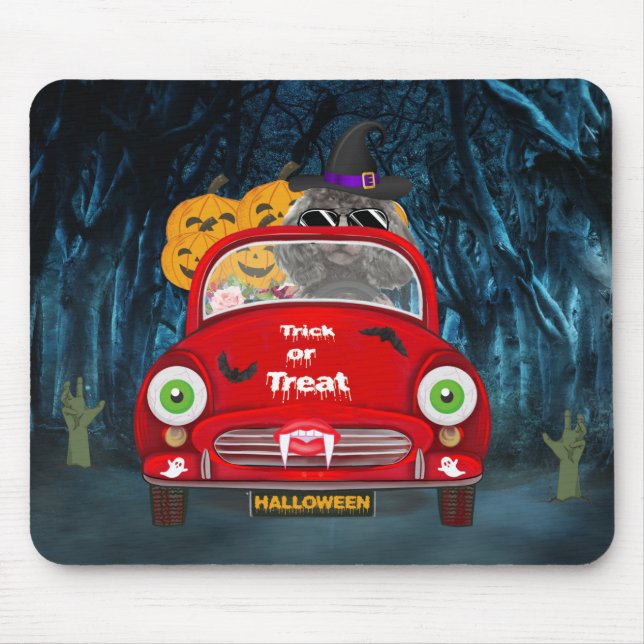 Poodle Dog Driving Car Beängstigend Halloween Mousepad (Vorne)
