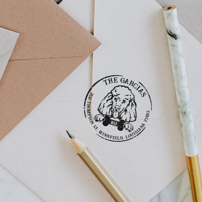 Poodle Dog Family Rücksendeadresse Gummistempel (Von Creator hochgeladen)