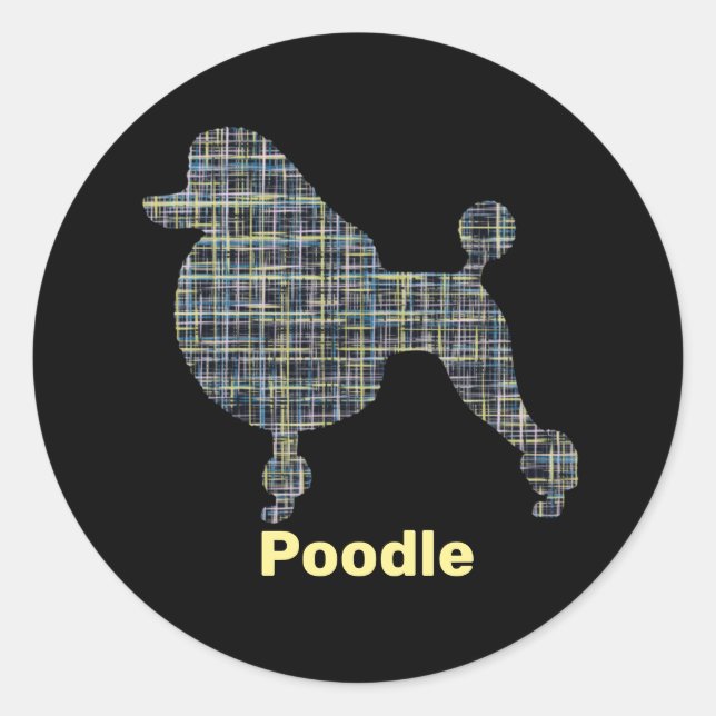 Poodle Dog Gelb & Blau Grid Runder Aufkleber (Vorderseite)