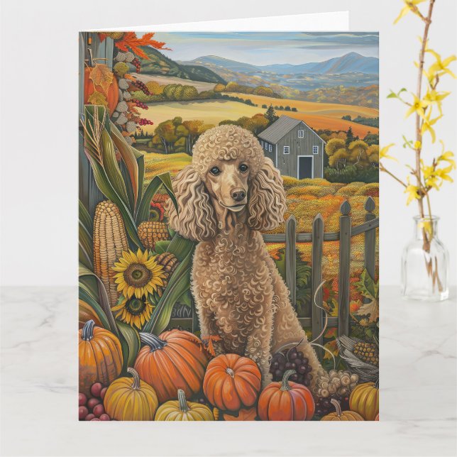 Poodle Dog Herbst Ernte Erntedank Karte (Gelbe Blume)