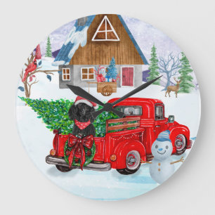 Poodle Dog in Christmas Delivery LKW Schnee Große Wanduhr