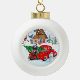 Poodle Dog in Christmas Delivery LKW Schnee Keramik Kugel-Ornament
