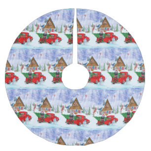 Poodle Dog in Christmas Delivery LKW Schnee Polyester Weihnachtsbaumdecke