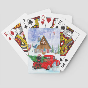 Poodle Dog in Christmas Delivery LKW Schnee Spielkarten
