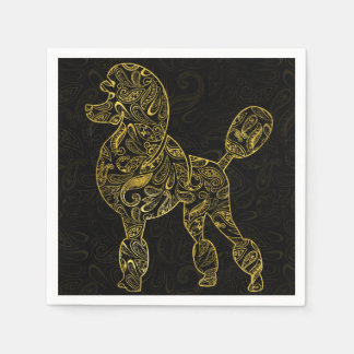 Poodle Dog in Gold Paisley Muster Serviette