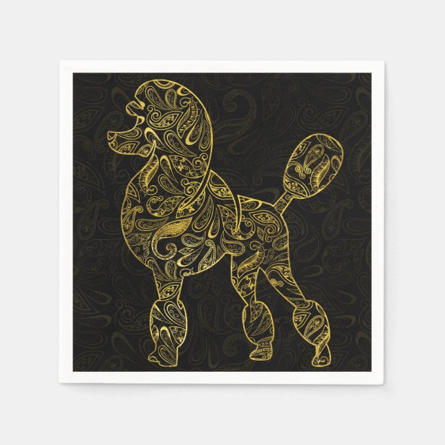 Poodle Dog in Gold Paisley Muster Serviette (Vorderseite)