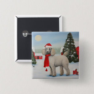 Poodle Dog in Schnee Weihnachten Button