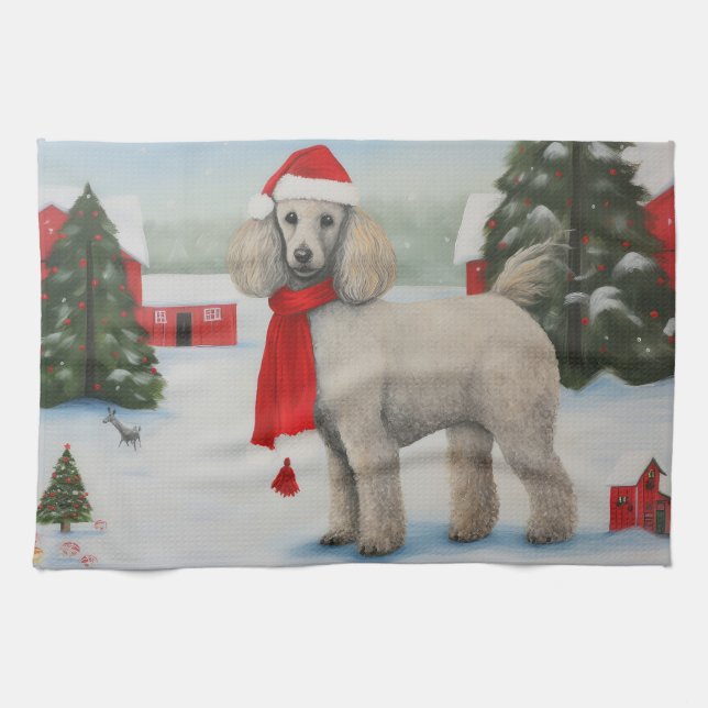 Poodle Dog in Schnee Weihnachten Geschirrtuch (Horizontal)