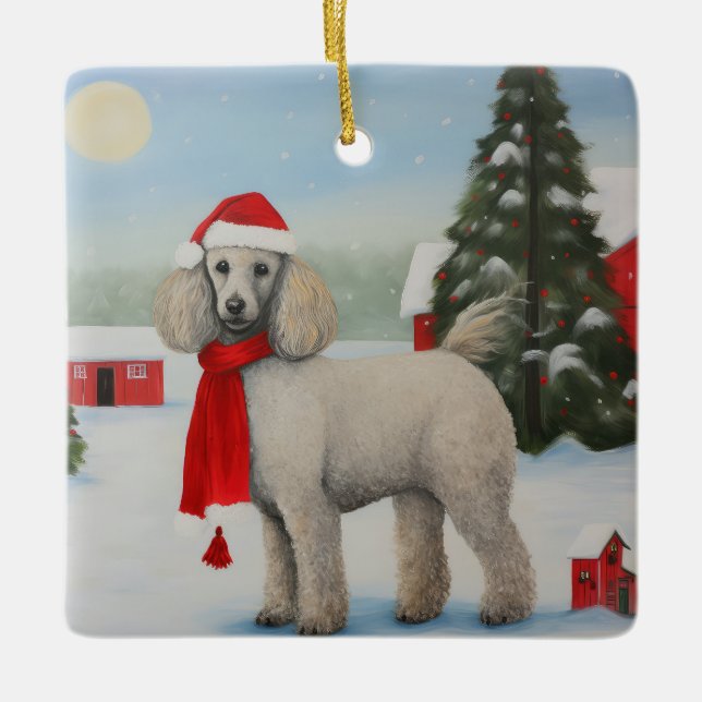 Poodle Dog in Schnee Weihnachten Keramikornament (Vorderseite)