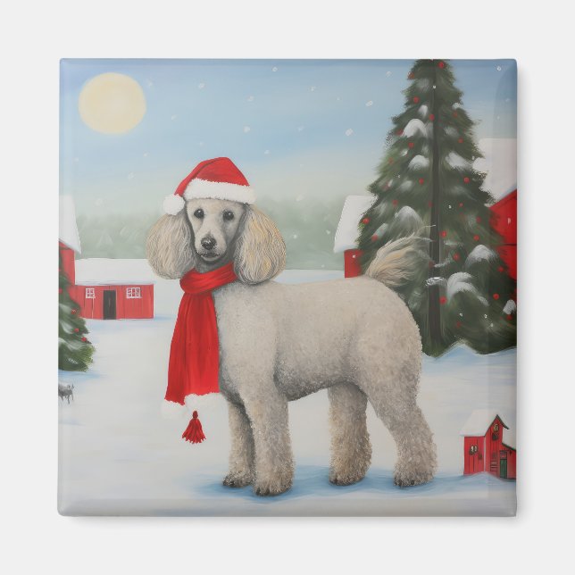 Poodle Dog in Schnee Weihnachten Magnet (Vorne)