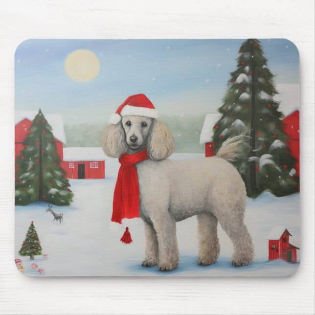Poodle Dog in Schnee Weihnachten Mousepad (Vorne)