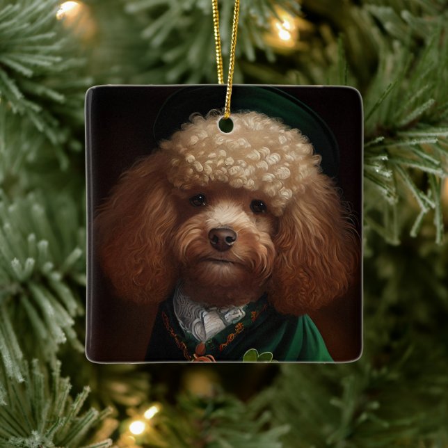 Poodle Dog in St. Patrick's Day Dress Keramikornament (Baum)