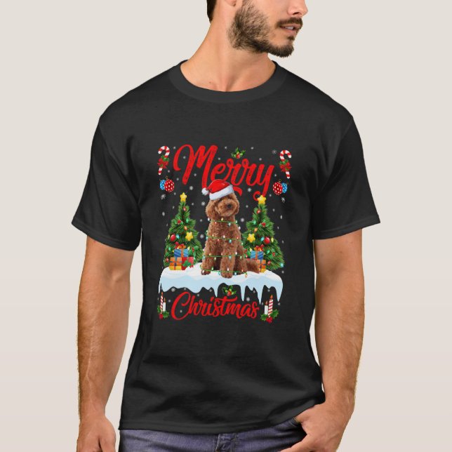 Poodle Dog Lover Xmas Lighting Santa Toy Poodle T-Shirt (Vorderseite)