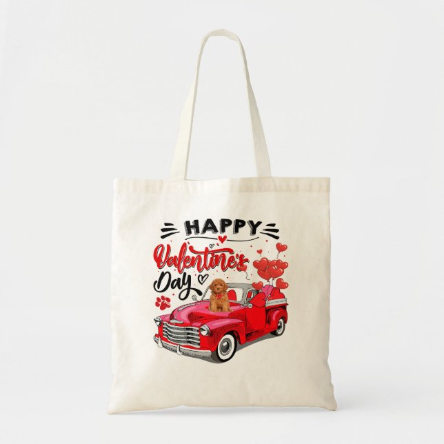 Poodle Dog Niedlich Poodle Dog Red Truck Happy Val Tragetasche (Vorne)