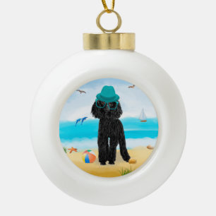 Poodle Dog on Beach Keramik Kugel-Ornament