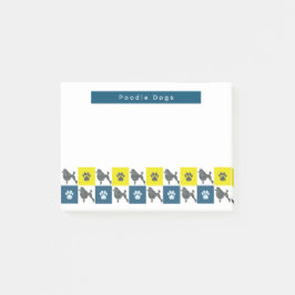 Poodle Dog & Paw Yellow & Blue Grid Silhouette Post-it Klebezettel