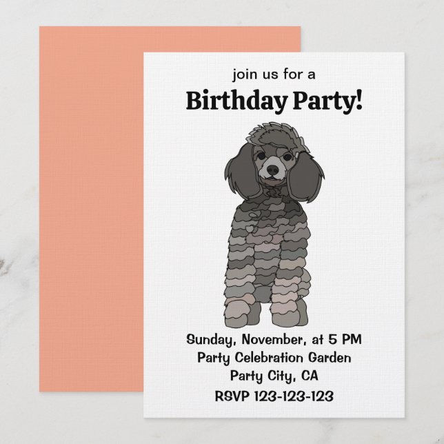 Poodle Dog Pet Birthday Party Einladung (Vorne/Hinten)