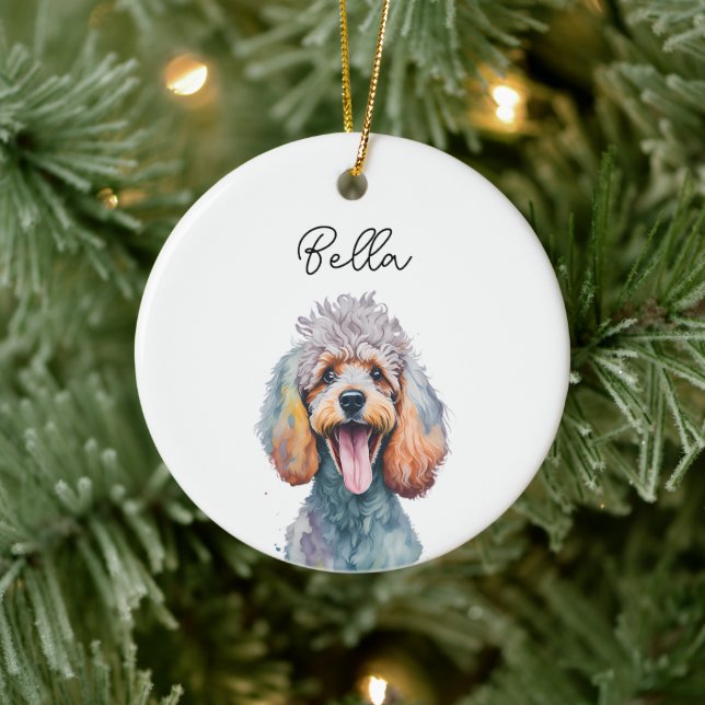 Poodle Dog Pet Individuelle Name Weihnachten Keramik Ornament (Baum)