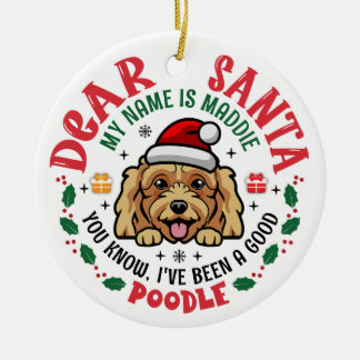 Poodle Dog Santa Personalisierter Weihnachtsbaum R Keramik Ornament
