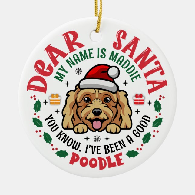 Poodle Dog Santa Personalisierter Weihnachtsbaum R Keramik Ornament (Vorne)