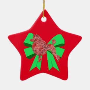 Poodle Dog Silhouette Green Bow Weihnachten Keramik Ornament
