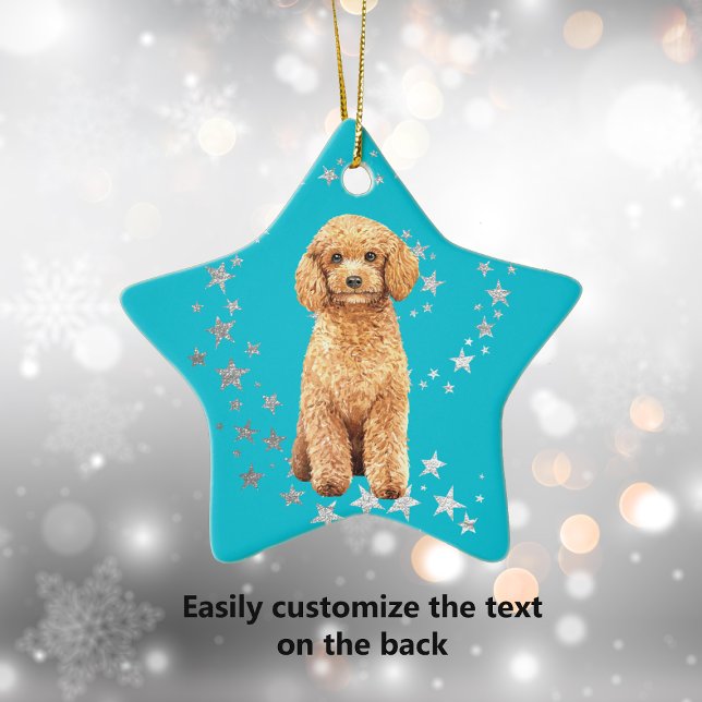 Poodle Dog Silver Stars Aquamarin Weihnachten Keramik Ornament (Von Creator hochgeladen)