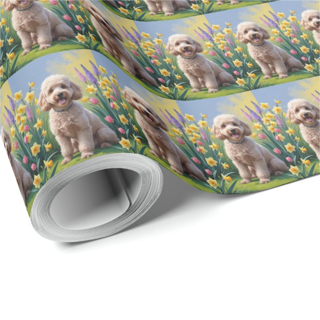 Poodle Dog Spring Blumen Malerei Geschenkpapier (Rolleneckpunkt)