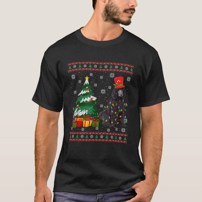 Poodle Dog Ugly Sweater Christmas Light Xmas Pajam T-Shirt (Vorderseite)