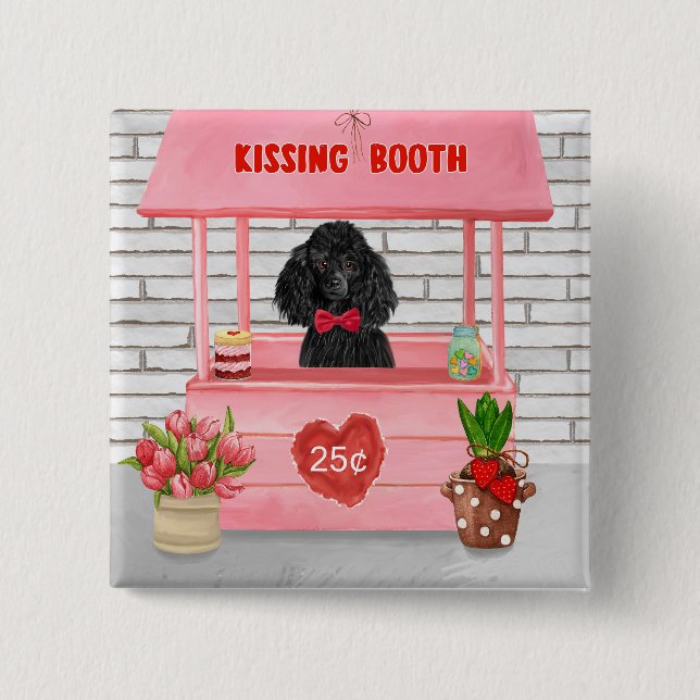 Poodle Dog Valentine's Day Kissing Booth Button (Vorderseite)