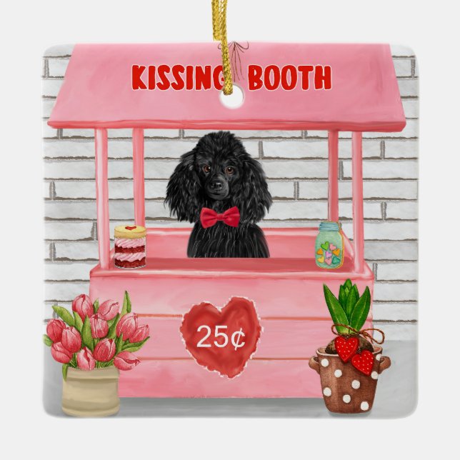 Poodle Dog Valentine's Day Kissing Booth Keramikornament (Vorderseite)