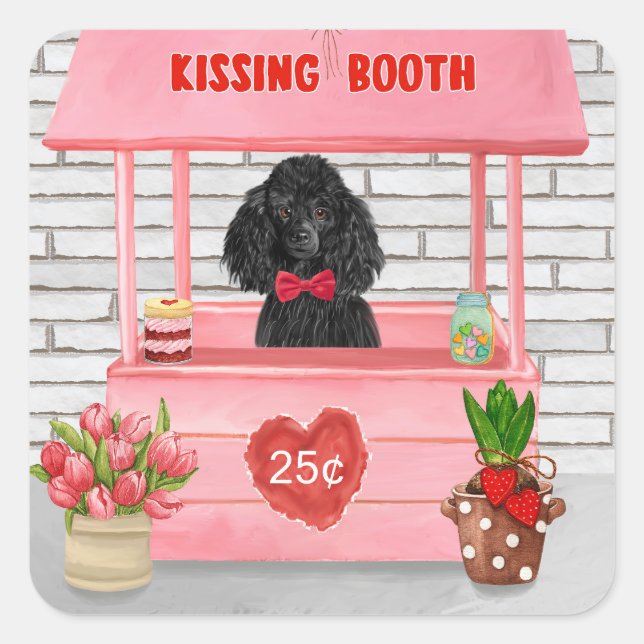 Poodle Dog Valentine's Day Kissing Booth Quadratischer Aufkleber (Vorderseite)