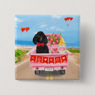 Poodle Dog Valentine's Day Lkw Herz Button