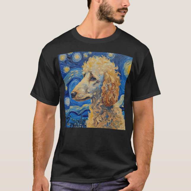 Poodle Dog Van Gogh Style Starry Night T-Shirt (Vorderseite)