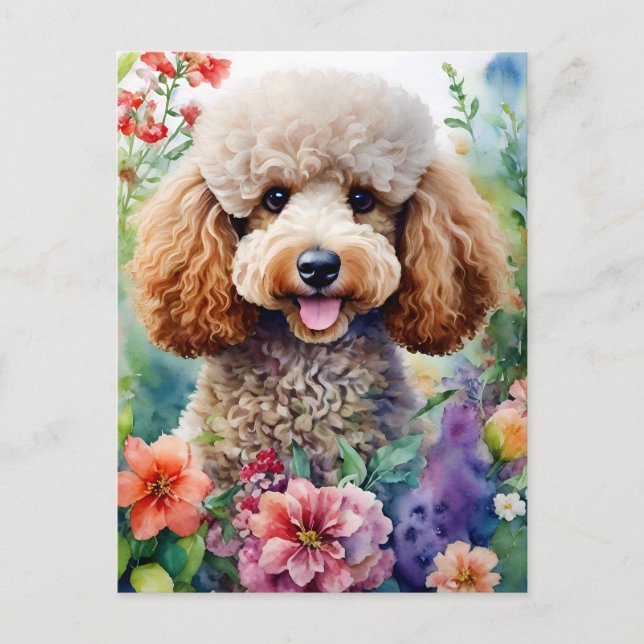 Poodle Dog Wasserfarbene Kunst Postkarte (Vorderseite)