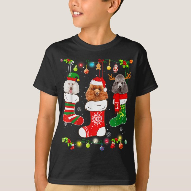 Poodle Dog Weihnachten Lights Welpe Poodle Dog Lov T-Shirt (Vorderseite)
