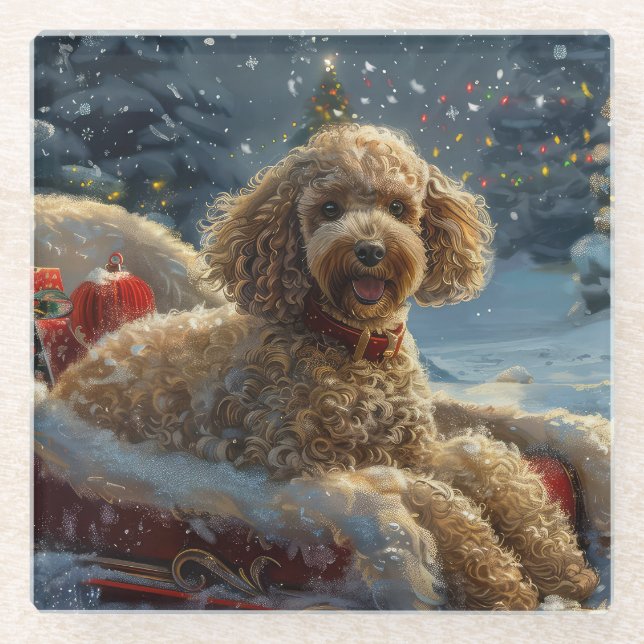 Poodle Dog Weihnachtsfest Glasuntersetzer (Vorderseite)