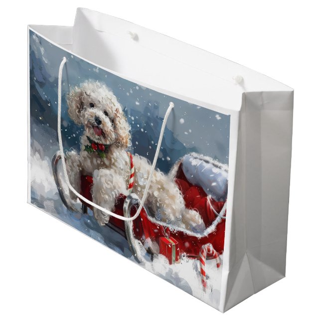 Poodle Dog Weihnachtsfest Große Geschenktüte (Vorderseite Schrägansicht)