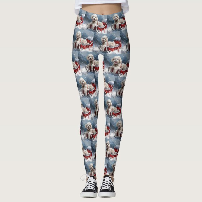 Poodle Dog Weihnachtsfest Leggings (Vorderseite)