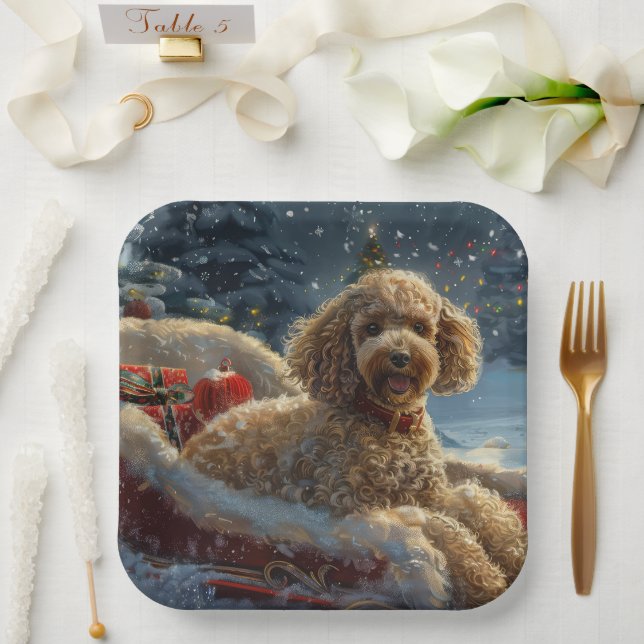 Poodle Dog Weihnachtsfest Pappteller (Hochzeit)