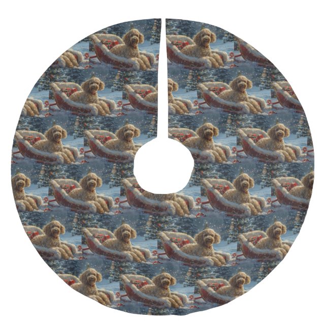 Poodle Dog Weihnachtsfest Polyester Weihnachtsbaumdecke (Vorderseite)