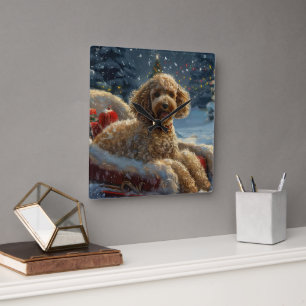 Poodle Dog Weihnachtsfest Quadratische Wanduhr