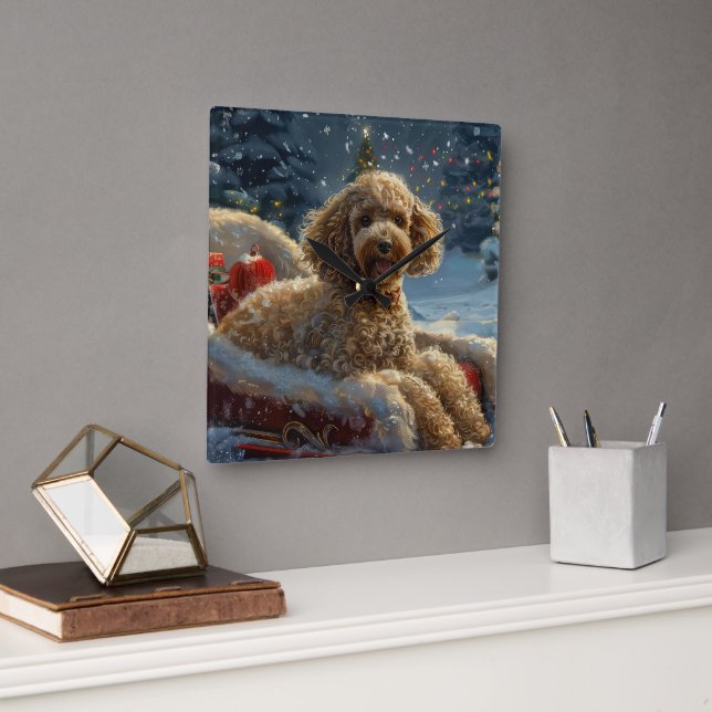 Poodle Dog Weihnachtsfest Quadratische Wanduhr (Büro)