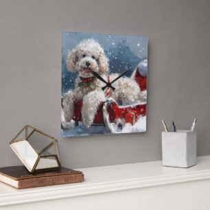 Poodle Dog Weihnachtsfest Quadratische Wanduhr