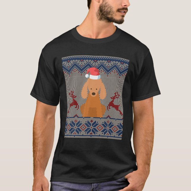 Poodle Dog Weihnachtsmannmütze Ugly Christmas Swea T-Shirt (Vorderseite)