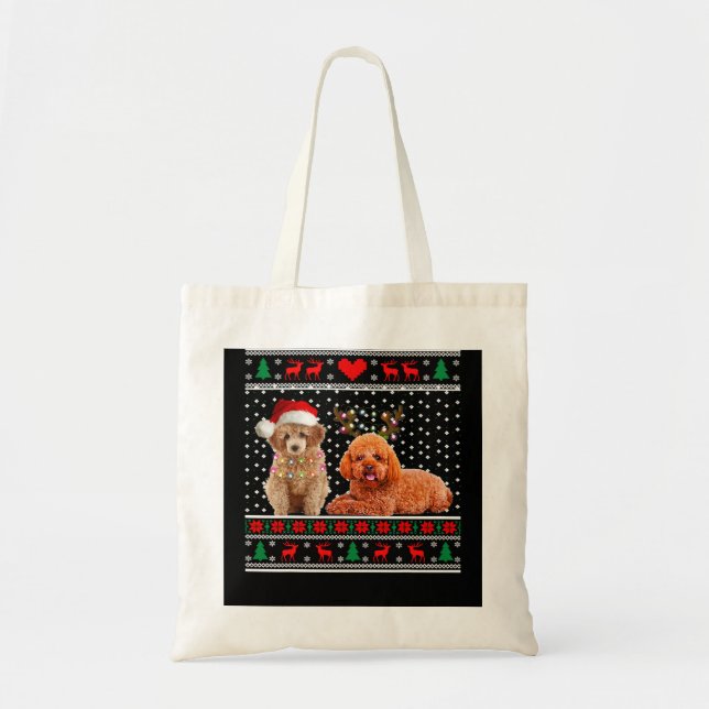 Poodle Dog Weihnachtsweih Hund Ugly Sweater 30 Tragetasche (Vorne)