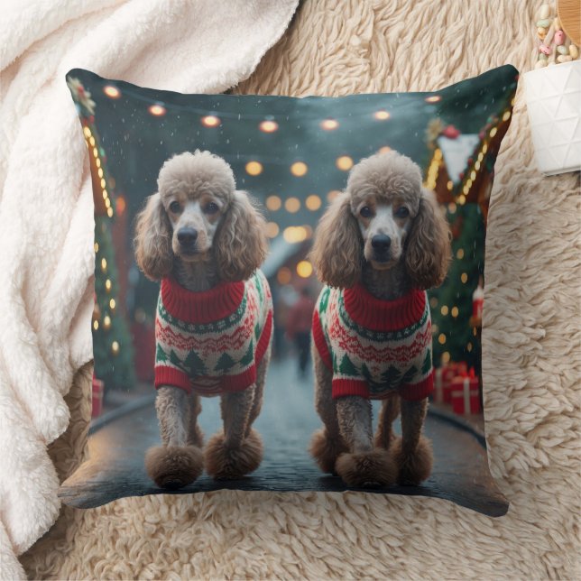 Poodle Dogs Christmas Snow Holiday  Kissen (Decke)