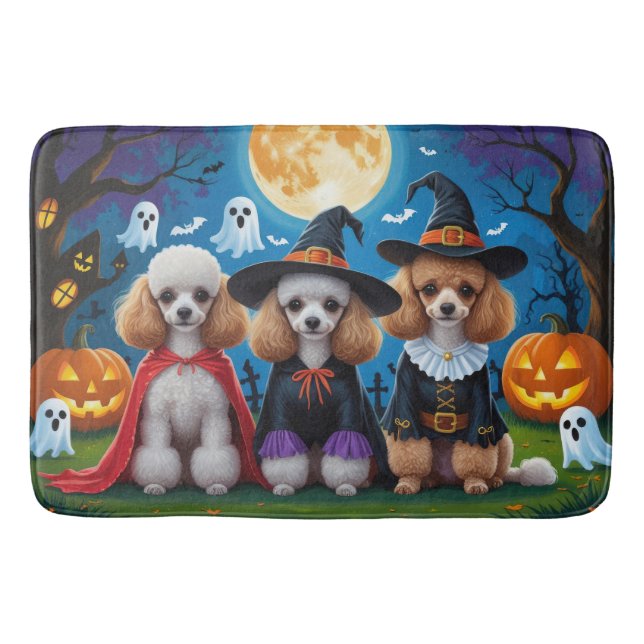 Poodle Dogs Pumpkin Halloween Funny Badematte (Vorderseite)