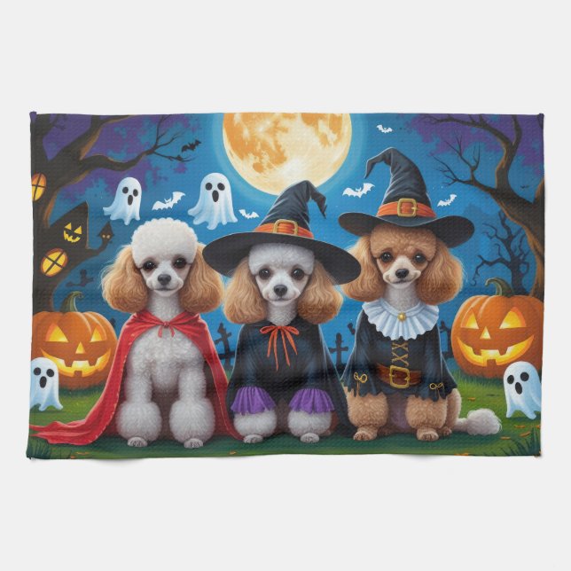 Poodle Dogs Pumpkin Halloween Funny Geschirrtuch (Horizontal)